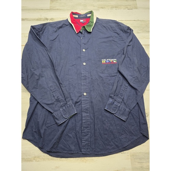 Tommy Hilfiger Other - VTG Tommy Hilfiger Sailing Gear Shirt Men's XL Navy Blue 90s Colorblock Collar